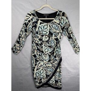 INC Petite M Paisley Print Ruche Side Faux Wrap Jersey Boho Dress